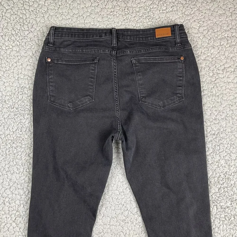 Judy Blue Skinny Fit Jeans 13/31 Mid Rise Destroyed Leopard Patch Denim Black